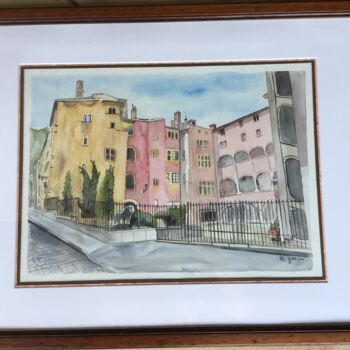 Painting titled "Maison des avocats-…" by Martine Gonin, Original Artwork, Watercolor Mounted on Cardboard