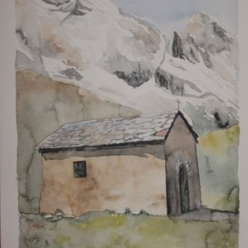 Peinture intitulée "Chapelle en montagne" par Martine Gonin, Œuvre d'art originale
