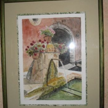 Painting titled "Fontaine en provence" by Martine Gonin, Original Artwork