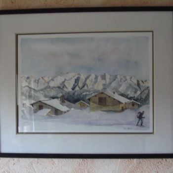 Painting titled "Chalets en montagne" by Martine Gonin, Original Artwork