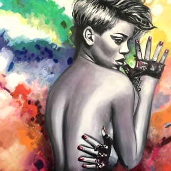 Malerei mit dem Titel "Rihanna" von Martine Perugini, Original-Kunstwerk, Öl