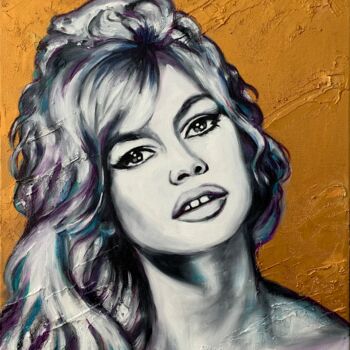 Schilderij getiteld "Brigitte Bardot" door Martine Perugini, Origineel Kunstwerk, Olie Gemonteerd op Frame voor houten branc…