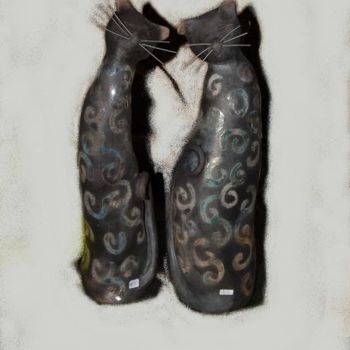 Sculpture intitulée "les chats mamour" par Martine Philis, Œuvre d'art originale, Céramique