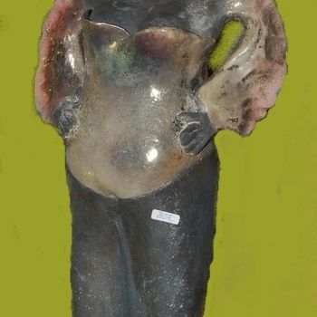 Skulptur mit dem Titel "raku-poule_030_2.jpg" von Martine Philis, Original-Kunstwerk, Keramik