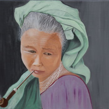 Peinture intitulée "La femme à la pipe" par Martine Rauzy, Œuvre d'art originale, Huile