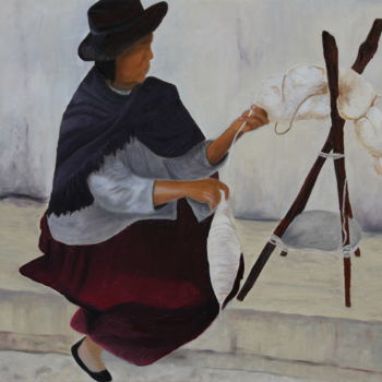Pintura intitulada "La fileuse de Colom…" por Martine Rauzy, Obras de arte originais, Óleo