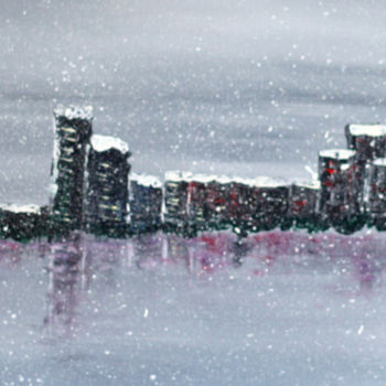 Schilderij getiteld "ville sous la neige" door Martine Rauzy, Origineel Kunstwerk, Acryl