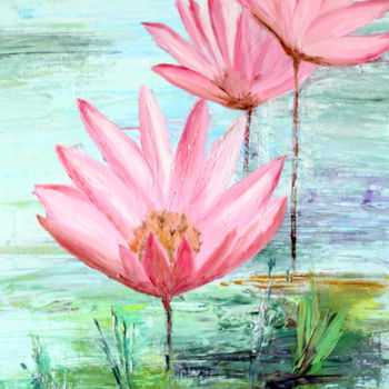 Painting titled "Lotus" by Martine Rauzy, Original Artwork, Oil