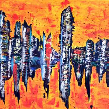 Painting titled "Incendie" by Martine Rauzy, Original Artwork, Acrylic