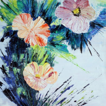 Painting titled "Fleurs d'Hiver" by Martine Rauzy, Original Artwork, Oil