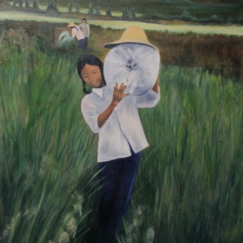 Schilderij getiteld "La Chinoise" door Martine Rauzy, Origineel Kunstwerk, Olie