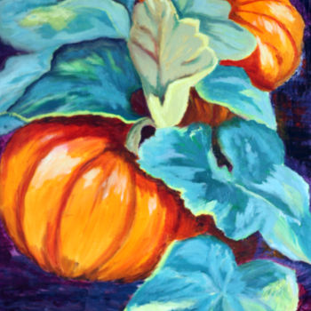 Peinture intitulée "Citrouilles" par Martine Rauzy, Œuvre d'art originale, Huile