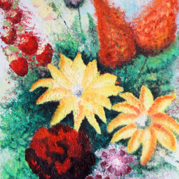 Painting titled "Bouquet d'autrefois" by Martine Rauzy, Original Artwork, Oil