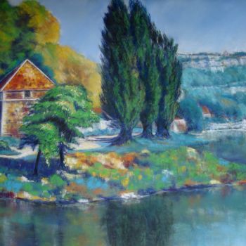 Painting titled "Le Doubs sommeille" by Martine Salendre, Original Artwork, Pastel