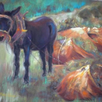 Pintura titulada "La mule au labeur" por Martine Salendre, Obra de arte original