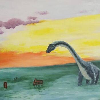Painting titled "dinosaurus" by Martine Zendali, Original Artwork, Acrylic Mounted on Wood Stretcher frame