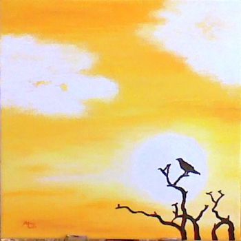 Pintura intitulada "oiseau et coucher d…" por Martine Zendali, Obras de arte originais