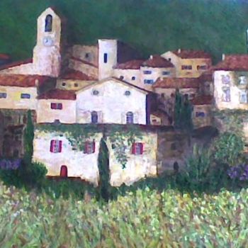 Peinture intitulée "village de montagne" par Martine Zendali, Œuvre d'art originale