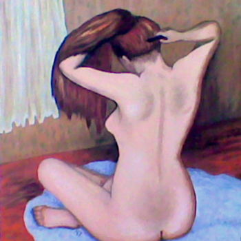 Peinture intitulée "nu se coiffant aprè…" par Martine Zendali, Œuvre d'art originale, Huile