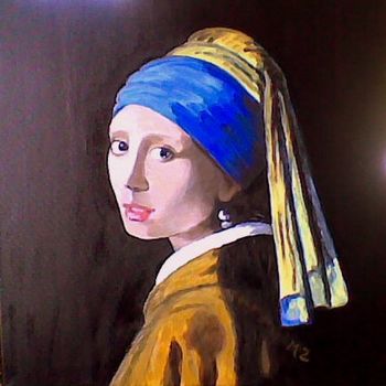Painting titled "jeune fille à la pe…" by Martine Zendali, Original Artwork, Oil