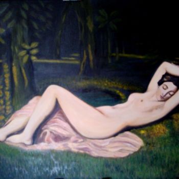Painting titled "baigneuse-endormie.…" by Martine Zendali, Original Artwork, Oil