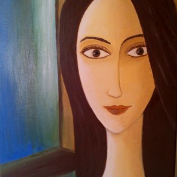 Painting titled "portrait à la façon…" by Martine Zendali, Original Artwork, Oil