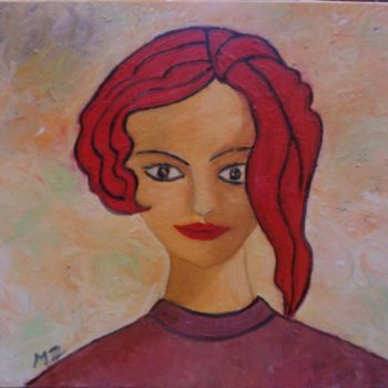 Painting titled "fille aux cheveux r…" by Martine Zendali, Original Artwork, Oil