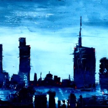 Painting titled "Milano skyline all'…" by Martino Negri, Original Artwork, Oil