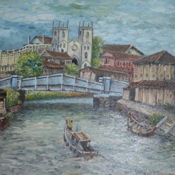 Painting titled "Malacca River 1, Ma…" by Martin Wood-Malacca, Original Artwork, Oil