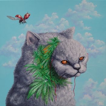 제목이 "Catnip"인 미술작품 Marty Crouz로, 원작, 아크릴 나무 들것 프레임에 장착됨