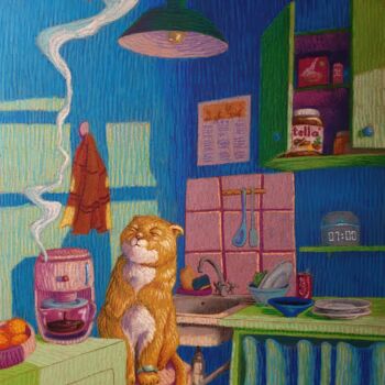 Peinture intitulée "Il est 7 heures" par Marty Crouz, Œuvre d'art originale, Pastel Monté sur Carton