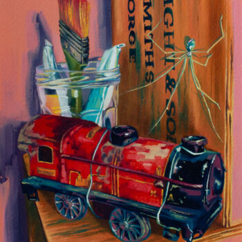 Malerei mit dem Titel "La locomotive et l’…" von Marty Crouz, Original-Kunstwerk, Öl