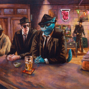 "Discussion au bar" başlıklı Tablo Marty Crouz tarafından, Orijinal sanat, Akrilik
