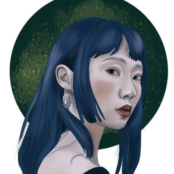 제목이 "Blue Moon Girl"인 디지털 아트 Martyna Kopczak (M-art)로, 원작, 디지털 페인팅