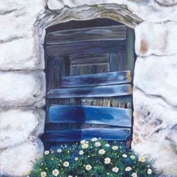 Pintura titulada "Puerta y margaritas" por Mª Antonia Sanchez, Obra de arte original