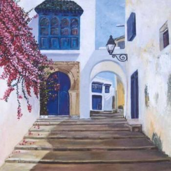 Painting titled "Calle con escalera" by Mª Antonia Sanchez, Original Artwork