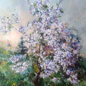 Peinture intitulée "Small Blooming Appl…" par Maria Bel, Œuvre d'art originale, Huile Monté sur Châssis en bois