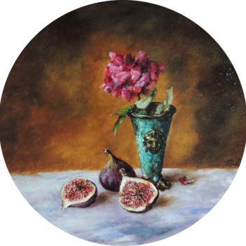 Pittura intitolato "Rose and Figs" da Maria Bel, Opera d'arte originale, Olio Montato su Cartone