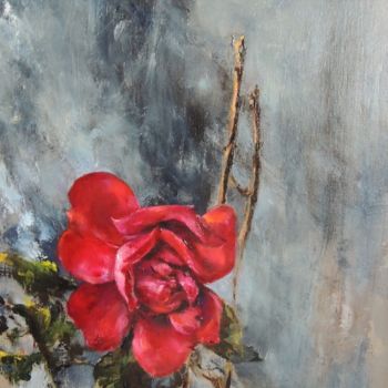 Painting titled "Scarlet Rose" by Maria Bel, Original Artwork, Oil