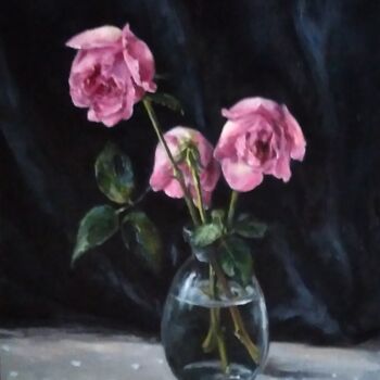 제목이 "Tristesse en Rose"인 미술작품 Maria Bel로, 원작, 기름 판지에 장착됨