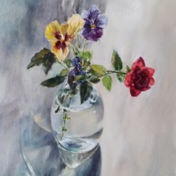 Painting titled "Spring flowers. Ros…" by Maria Bel, Original Artwork, Oil