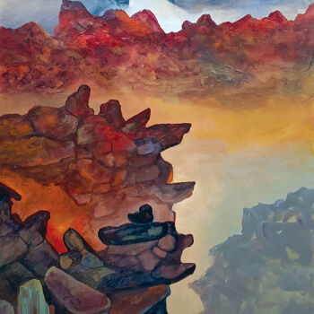 Schilderij getiteld "Singing Rocks-03" door B. Maruthi, Origineel Kunstwerk, Acryl