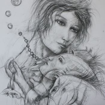 Drawing titled "Etreindre l'éternité" by Marwanart, Original Artwork, Pencil