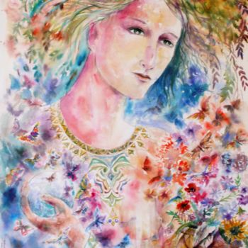 Peinture intitulée "La femme lumière" par Marwanart, Œuvre d'art originale, Aquarelle