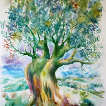 Peinture intitulée "L'arbre céleste" par Marwanart, Œuvre d'art originale, Aquarelle