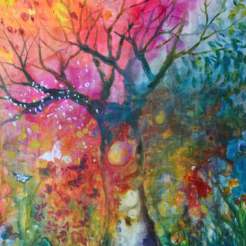 Pintura titulada "L'arbre lumière 05" por Marwanart, Obra de arte original, Tinta