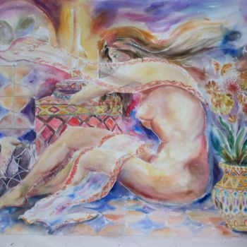 Peinture intitulée "Méditation" par Marwanart, Œuvre d'art originale, Aquarelle