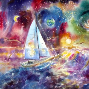 Painting titled "Bateau ivre d'unive…" by Marwanart, Original Artwork, Oil