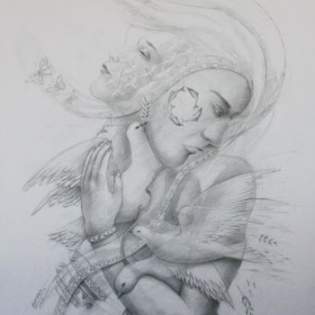 Drawing titled "Etreinte" by Marwanart, Original Artwork, Pencil