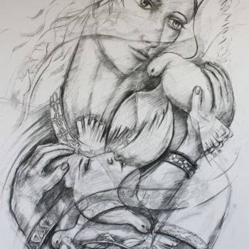 Desenho intitulada "Etreinte" por Marwanart, Obras de arte originais, Lápis